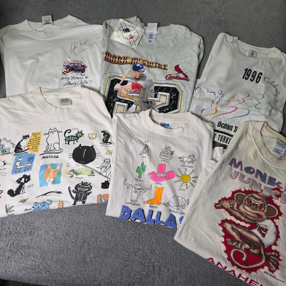 Vintage 90s Graphic T-Shirt Bundle Lot Mark McGwire SIGNED Racing Cat Dallas 6pc